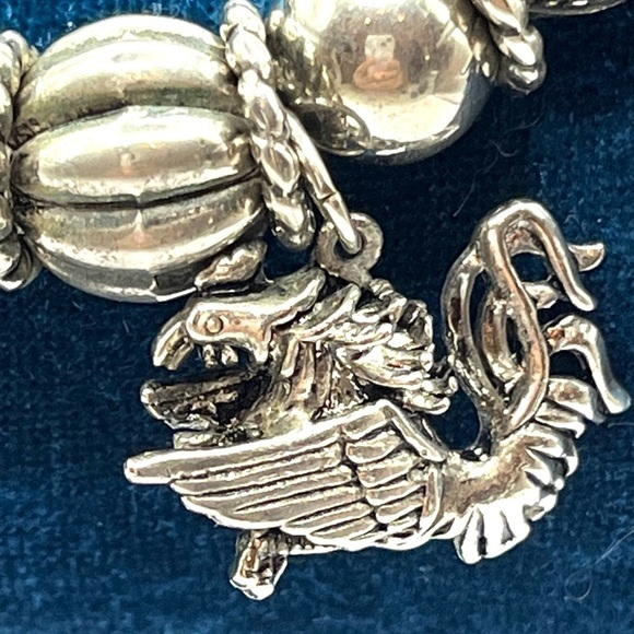 Dragon Charm Bracelet Stretch MJ Enterprises 80s Dark Silver Tone Vintage 8” - Picture 9 of 12